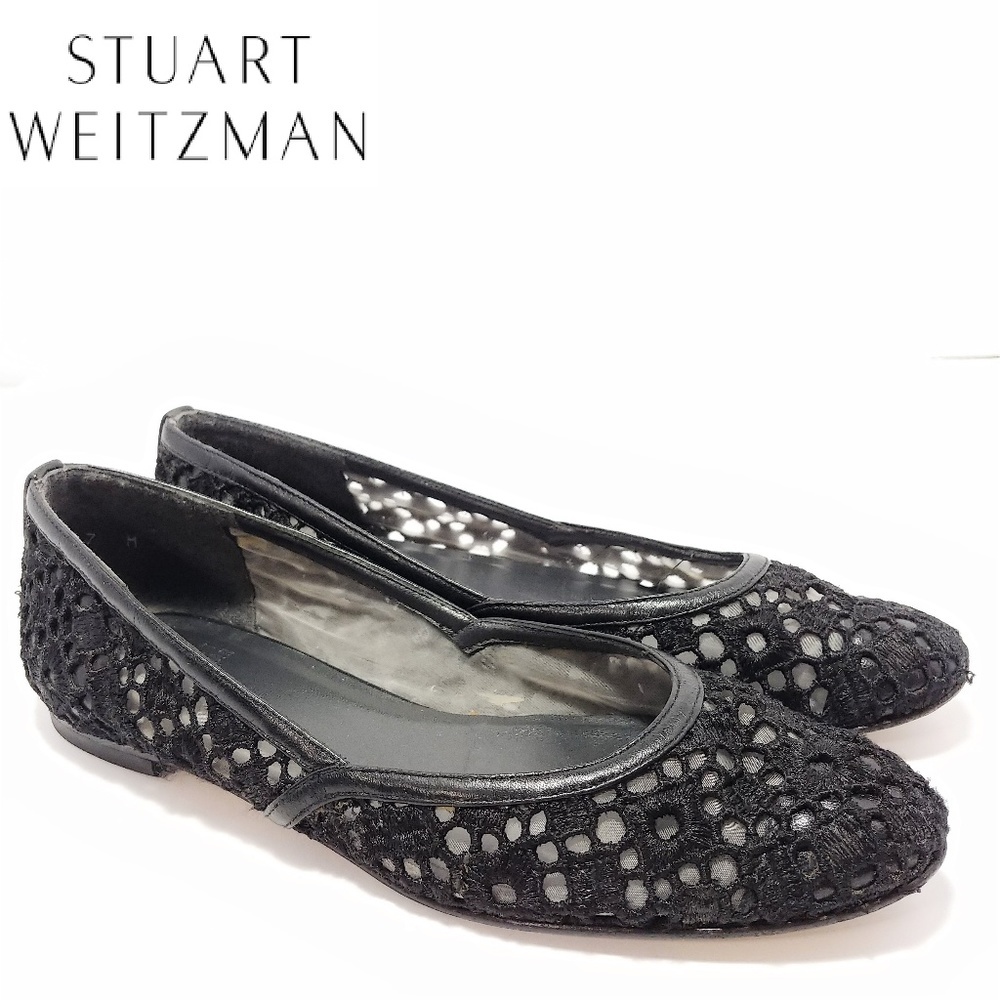 Stuart Weitzman Black Perforated ballet Mesh Flats Sz 7M
